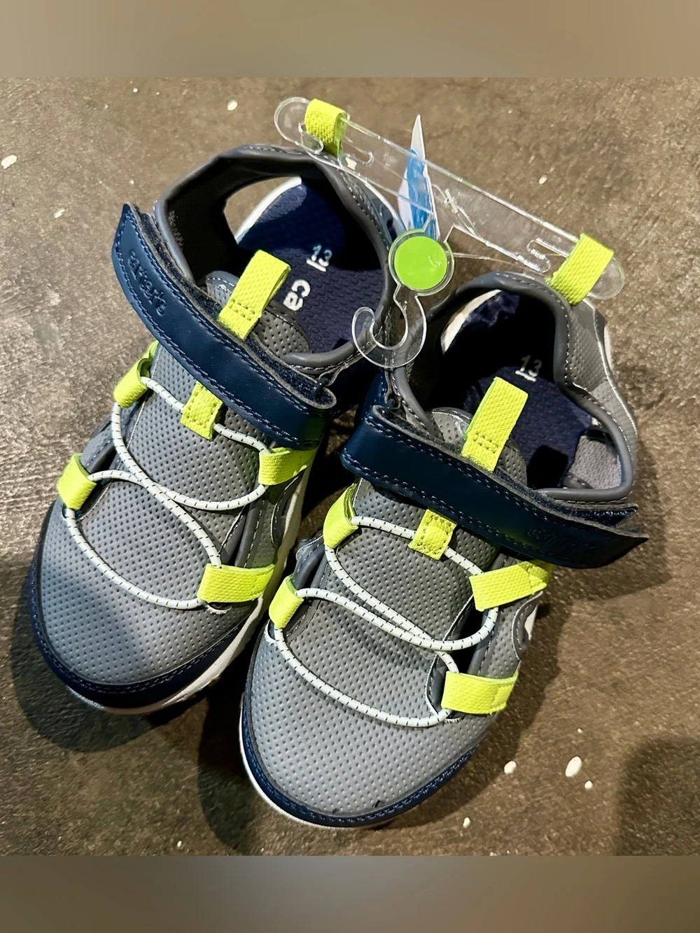 Carter's Navy and Gray Sandals with Lime Green Accents